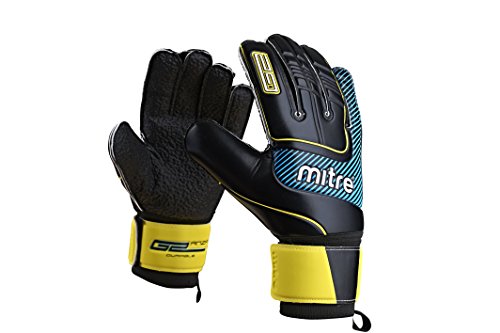 Mitre Anza G2 Durable Goal Keeper Gloves - Black/Cyan/Yellow, Size 9