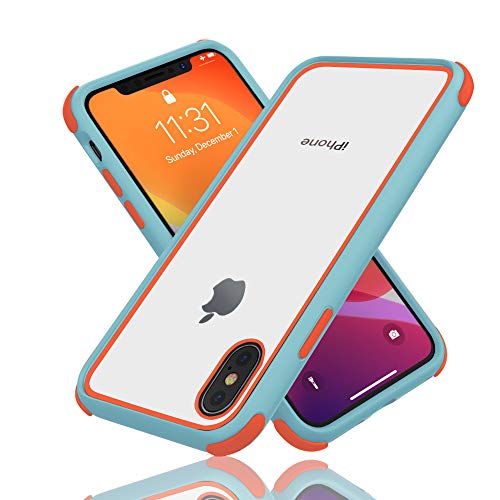 MobNano Funda para iPhone XS MAX, Silicona Transparente PC/TPU Bumper Antigolpes Caso para iPhone XS MAX - Naranja/Azul Claro