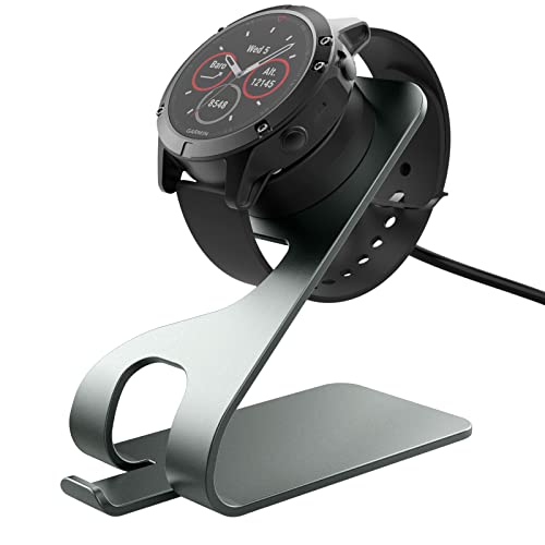 MoKo Cargador Compatible con Garmin Fenix 5/5S/5X/6/6S/6X, Vivoactive 3/4/4S, Forerunner 45/45S/55/245/745/945, Instinct, Venu, Soporte de Base de Carga de Aluminio con Cable de Carga USB 150 cm, Gris