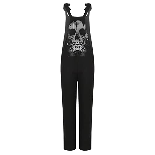 Monos de Vestir Mujer Pantalones Punk Monos Peto Calavera Sueltos Mono Estampado Pantalones Piratas Negro Monos Mujer Verano Largos Casual Pantalones sin Mangas con Tirantes