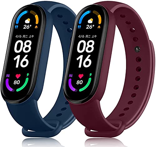 Monuary 2 Piezas Correas Compatible con Xiaomi Mi Band 6, Xiaomi Mi Band 5 y Amazfit Band 5, Correa de Repuesto para Pulseras Xiaomi Mi Band 6 Funda Mi Fit Band 5 (Azul y Rojo)