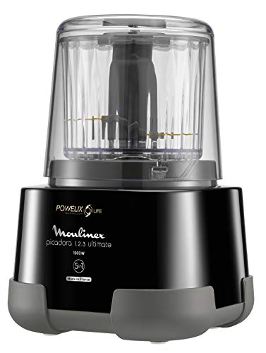 Moulinex DP810855 - Picadora eléctrica 1000 W, 2 cuchillas powerlife, capacidad de hasta 350 g/550 ml, tapa hermética, sistema de protección contra el sobrecalentamiento, compacto, negro