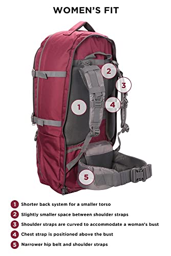 Mountain Warehouse Mochila Traveller 60 + 20 L - Mochila Desmontable, Mochila Resistente, Mochila con Varios Bolsillos - para Viajar, IR de Acampada y Hacer Senderismo Morado Corte Mujeres