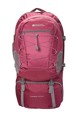 Mountain Warehouse Mochila Traveller 60 + 20 L - Mochila Desmontable, Mochila Resistente, Mochila con Varios Bolsillos - para Viajar, IR de Acampada y Hacer Senderismo Morado Corte Mujeres