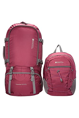 Mountain Warehouse Mochila Traveller 60 + 20 L - Mochila Desmontable, Mochila Resistente, Mochila con Varios Bolsillos - para Viajar, IR de Acampada y Hacer Senderismo Morado Corte Mujeres