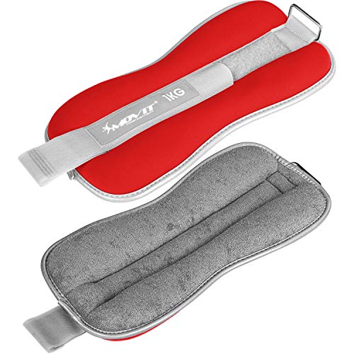 Movit® Juego de 2 puños de Pesas de Neopreno Pro con Tejido de Rizo en el Interior y Material Reflector, 2 x 0,5 kg en Rojo, Pesas para muñecas y Tobillos