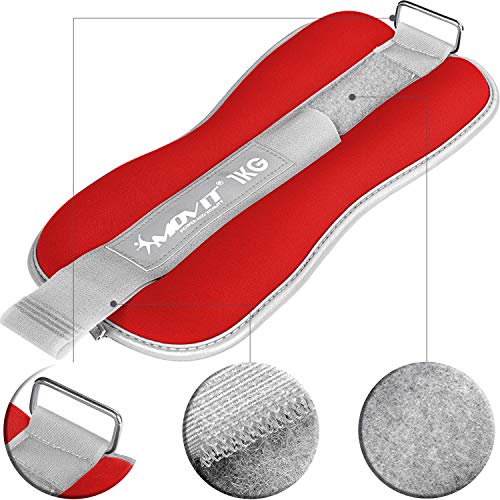 Movit® Juego de 2 puños de Pesas de Neopreno Pro con Tejido de Rizo en el Interior y Material Reflector, 2 x 0,5 kg en Rojo, Pesas para muñecas y Tobillos