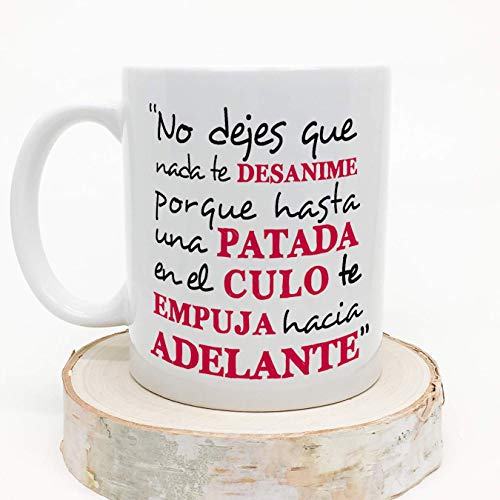 MUGFFINS Taza Original con Mensaje Gracioso - No Dejes Que Nada te desanime - cerámica 350 ml - Tazas con Frases motivacionales en Tono irónico, Reg