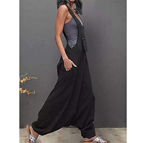 Mujer Verano Peto de Pantalones, Morbuy Moda Talla Grande Casual Largos Ancho Baggy Harem Mono Suelto Bolsillos Overoles Jumpsuit Tirantes Playa Fiesta Noche Oficina Embarazados (L,Negro)