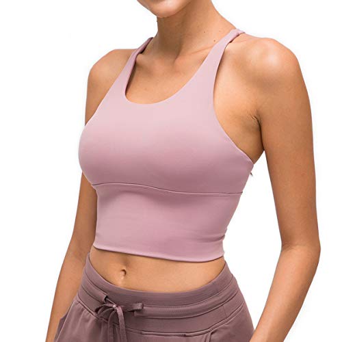 Nanomi Beauty Sujetador Deportivo de Tiras Acolchado para Mujer Workout Running Yoga Tops (Gris Morado, L)