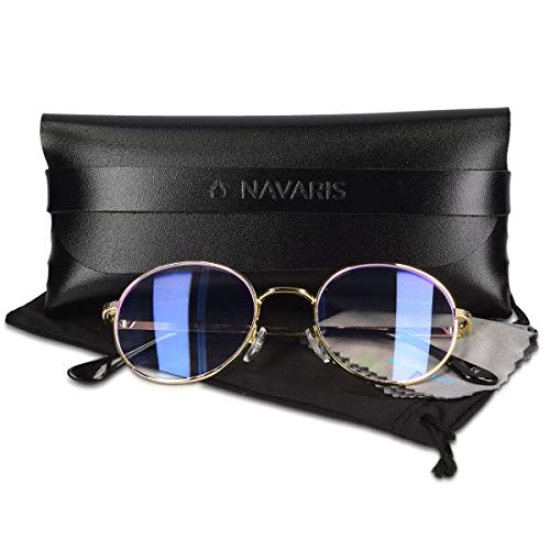 Navaris Gafas con filtro azul para ordenador - Anteojos con lentes antifatiga y bloqueo de luz azul - Redondas para hombre y mujer - Sin prescripción