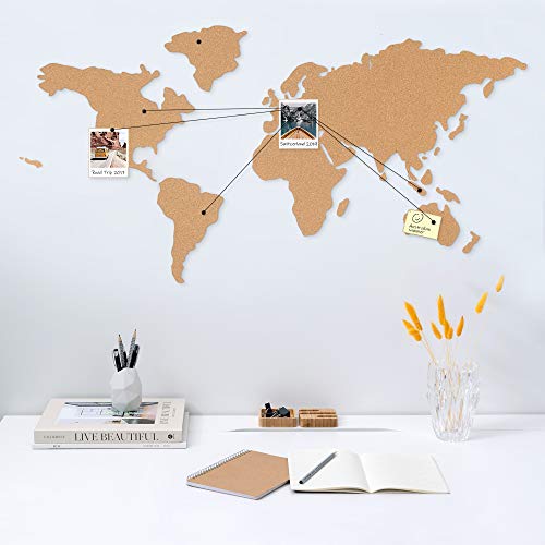 Navaris Mapa de Corcho Pared - Mapamundi autoadhesivo para fotos banderas carteles - Con 10x Chincheta para marcar lugares visitados - 102 x 50.3 CM