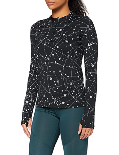 NIKE Sudadera para Mujer Element Flsh Top, Mujer, Sudadera para Mujer., CU3391, Negro y Plateado, Large