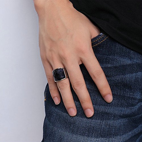 Onefeart Acero inoxidable Anillo por Hombres Azul Gravel Anillo Como Regalo de los Amantes 19MM Azul Plata Tamaño 22