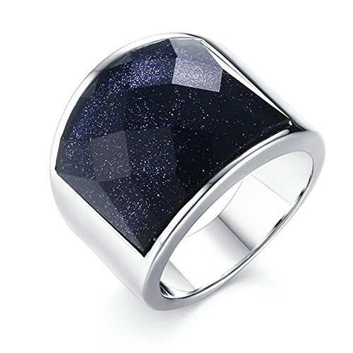 Onefeart Acero inoxidable Anillo por Hombres Azul Gravel Anillo Como Regalo de los Amantes 19MM Azul Plata Tamaño 22