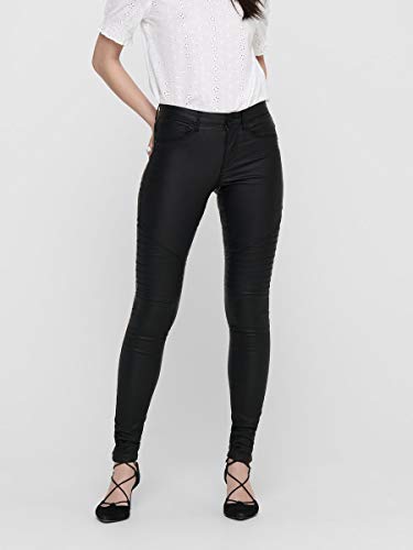 ONLY onlNEW ROYAL REG SK. BIKER COATED NOOS, Pantalones Mujer, Negro (Black), M/L34 (Talla del fabricante: Medium)