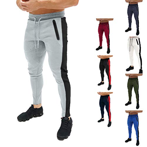 Onsoyours Nuevos Hombres Pantalones Deportivos Joggers Ajustados Casuales Gimnasio Jogging Streetwear Pantalones De Chándal Ajustados con Bolsillos Gris Claro XS