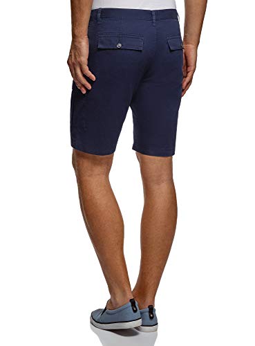 oodji Ultra Hombre Pantalones Cortos con Bolsillos de Parche, Azul, 44