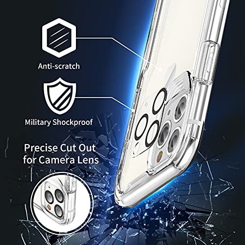 ORETECH Funda Transparente para iPhone 11 PRO MAX, con [2x Vidrio Cristal Templado y 1x Cámara Protector de Pantalla] Silicona Bumper Carcasa Antichoque Anti-Arañazos Caso para iPhone 11 Pro Max,Clara