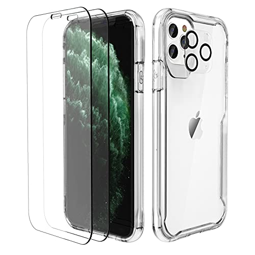 ORETECH Funda Transparente para iPhone 11 PRO MAX, con [2x Vidrio Cristal Templado y 1x Cámara Protector de Pantalla] Silicona Bumper Carcasa Antichoque Anti-Arañazos Caso para iPhone 11 Pro Max,Clara