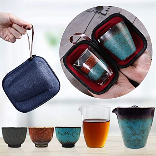 OUMIFA Juego de té Viajes creativos Tetera portátil Taza de Copa Oficina al Aire Libre té olote Gaiwan Kung Fu Tea Set Friend Gift Teasets 1 Pot y 4 Tazas (Color : Style A)