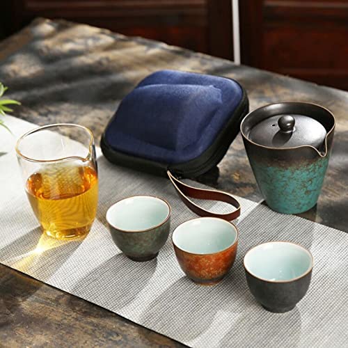 OUMIFA Juego de té Viajes creativos Tetera portátil Taza de Copa Oficina al Aire Libre té olote Gaiwan Kung Fu Tea Set Friend Gift Teasets 1 Pot y 4 Tazas (Color : Style A)