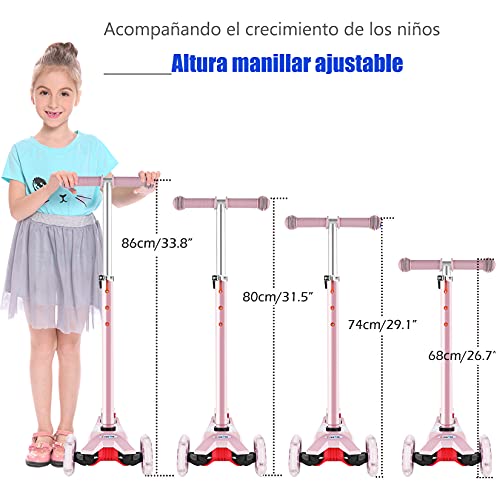 OUTCAMER Patinete Niño 3 a 12 Años Patinete 3 Ruedas con Led Luces Manillar Altura Ajustable 68-86cm para Niños y Niña Juegos Deportivos Scooter con Freno Posterior Monopatin Tres Ruedas Máxima 50 KG