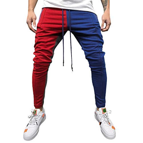 Pantalones Hombre Moda Empalme Casual Hip Hop Bolsillo Cadena Deportiva Pantalón Chandal Hombre con Cordón BIBOKAOKE