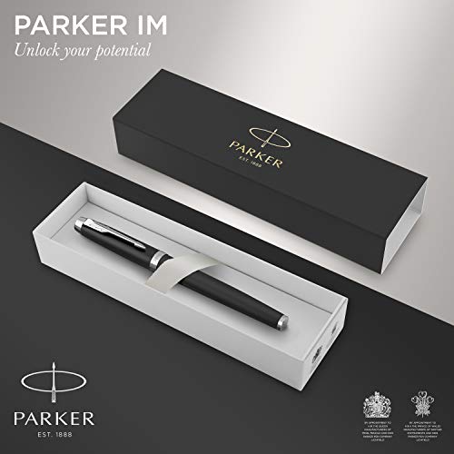 PARKER IM Bolígrafo roller | negro mate con detalles cromados | punta fina con tinta negra | caja para regalo