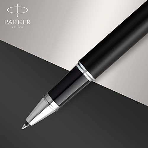 PARKER IM Bolígrafo roller | negro mate con detalles cromados | punta fina con tinta negra | caja para regalo