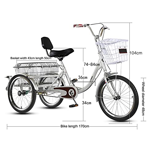 Pedal Triciclos para Adultos Triciclo de Tres Ruedas Bicicleta Cruiser 20 Pulgadas Bicicletas de 3 Ruedas con Cesta de Carga y Respaldo para Personas Mayores Mujeres Hombres