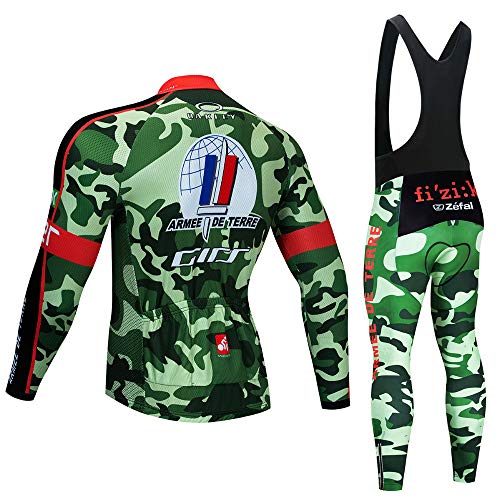 PENGFEICI Ropa Ciclismo Invierno Hombre, Maillot Ciclismo Polar Térmico de Manga Larga y Pantalones Largos de Ciclismo Acolchados con Gel de Alta Densidad para Bicicleta de Carretera y MTB