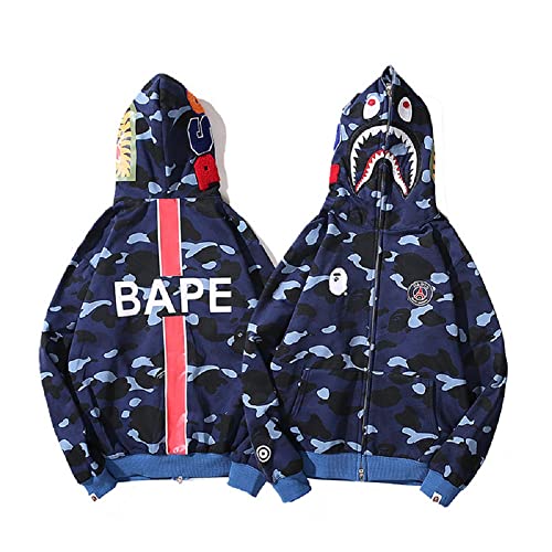 PHTKEJI Bape WGM Shark Hoodie Sudadera con Cremallera Chaqueta de Camuflaje Sweatshirt Hip Hop Casual Tops para Hombre Mujer