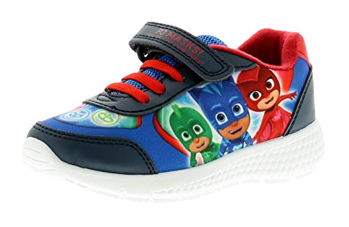 PJ MASKS Infantil Zapatillas Sintético y Textil Parte Superior DE Cierre Adhesivo Tira Contraste Color Elástico Cordones Y CGI Estampado Imagen de Gekko, California - Azul Marino/Rojo/Verde, 38