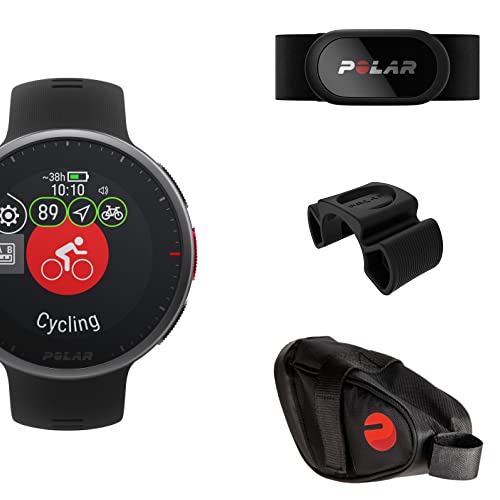 Polar Vantage V2, Polar H10, Bike Mount y Saddle Bag - Multisport Smartwatch con GPS, Monitor de frecuencia cardíaca - Controles de música, Meteorología, altimetría - Paquete de Ciclismo