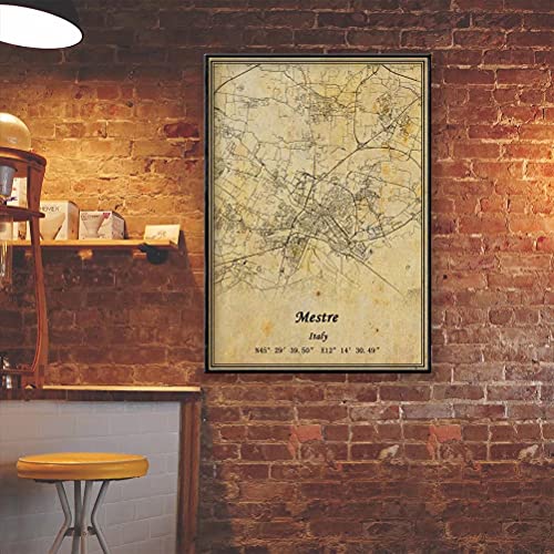 Póster de mapa de Italia Mestre para pared con impresión en lienzo, estilo vintage, sin marco, decoración de regalo 30,5 x 40,6 cm