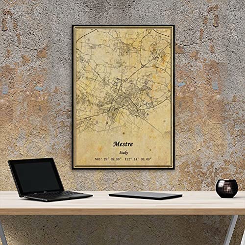 Póster de mapa de Italia Mestre para pared con impresión en lienzo, estilo vintage, sin marco, decoración de regalo 30,5 x 40,6 cm