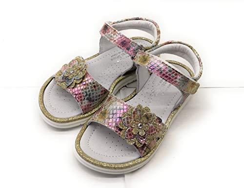 PrettiShoe 9061 - Sandalias para niña con doble cinta, diseño de flor de pitón arcoíris, fabricado en Italia Size: 30 EU