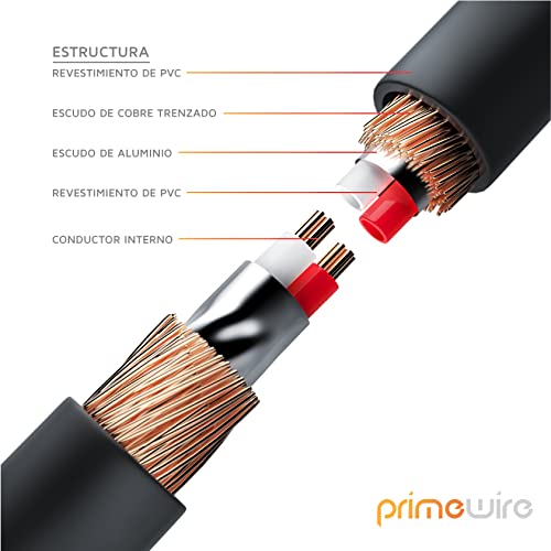 Primewire - 0,5m HQ 2x RCA a 3.5 mm Jack Cable da Audio AUX - 2x Conectores RCA Cinch Macho a 1x Conector 3,5mm Jack Macho - Conector metálico de precisión - Serie