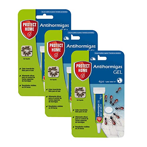 Protect Home Antihormigas cebo en gel contra hormigas para interiores, rápida acción y altamente atractivo, 4g (Pack de 3), Azul