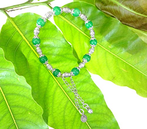 Pulsera curativa Pulsera de cadena colgante Pulsera de elasticidad ajustable Pulsera de cuentas de 8 mm para mujeres Pulsera de cuentas única étnica Pulsera de moda de piedras preciosas de ónix verde