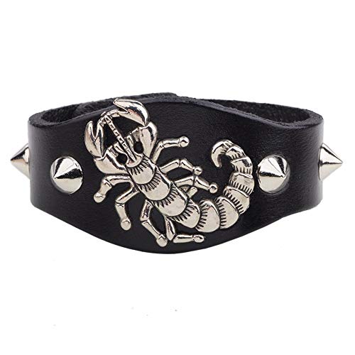 QIN-SLZ Pulsera Pulsera Pulsera Personalidad Punk Pulsera de los Hombres Pulsera de Escorpio Pulsera de Cuero de Ancho Pulsera, Negro