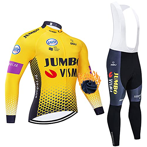 QPROX Maillot ciclista de invierno para hombre, maillot ciclista de manga larga con maillot de lana cálida + pantalones y pantalones acolchados en 3D