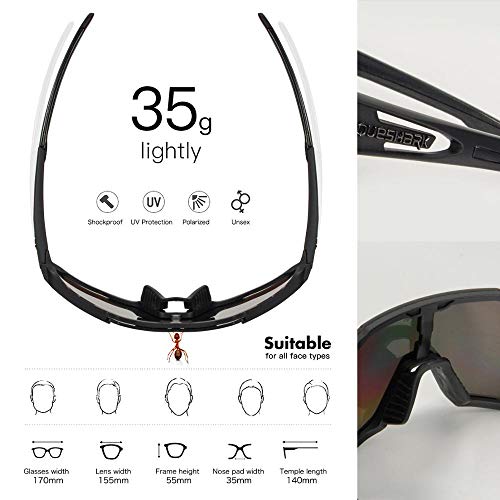 Queshark Gafas de Ciclismo Polarizadas Gafas de Sol Deportivas con Montura TR90 Gafas de Bicicleta para Hombres Mujeres con 3 Lentes Intercambiables Anti-UV400