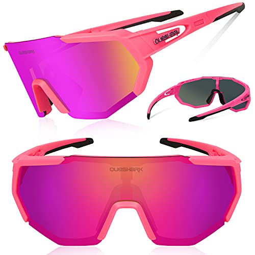 Queshark Gafas De Sol Polarizadas para Ciclismo con 3 Lentes Intercambiables, Protección UVA & UVB, Bicicleta de Carretera MTB Gafas de Ciclismo,Certificación CE