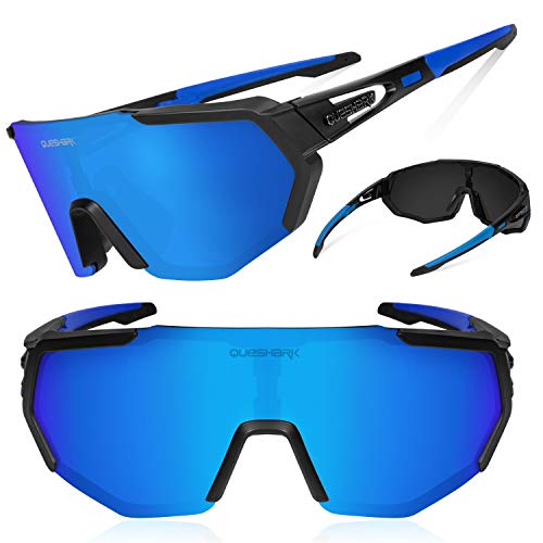 Queshark Gafas De Sol Polarizadas para Ciclismo con 5 Lentes Intercambiables, Protección UVA & UVB, Bicicleta de Carretera MTB Gafas de Ciclismo,Certificación CE