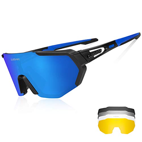 Queshark Gafas De Sol Polarizadas para Ciclismo con 5 Lentes Intercambiables, Protección UVA & UVB, Bicicleta de Carretera MTB Gafas de Ciclismo,Certificación CE