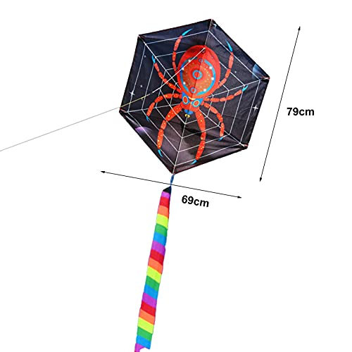 ran cometa Delta para niños y adultos, cometa de tela ligera a cuadros de estilo de dibujos animados con forma de araña hexagonal para exterior, fácil de volar ideal para niños en la playa/al Ver