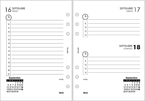 Recambio de agenda español. Año 2022. 1 día por página. DIN A5 (21 x 15 cm)