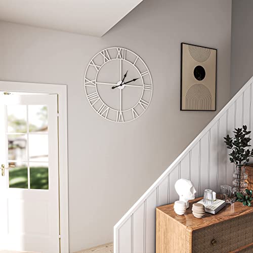 Reloj de Pared de Metal Moderno Grande, rústico, Redondo, silencioso, Funciona con Pilas, 40 cm, 47 cm, números Romanos , para Sala de Estar, Dormitorio, Cocina, decoración de Pared, Reloj de jardín